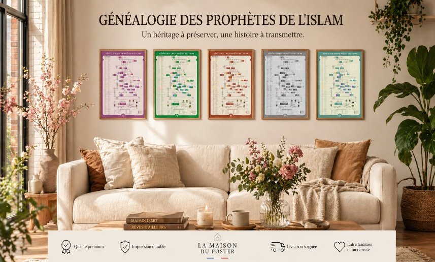 La Maison du Poster - Poster Islam prophètes et messagers : Tableau récapitulatif précis de la chronologie des prophètes mentionnés dans le Coran, une décoration murale indispensable pour tout foyer musulman.