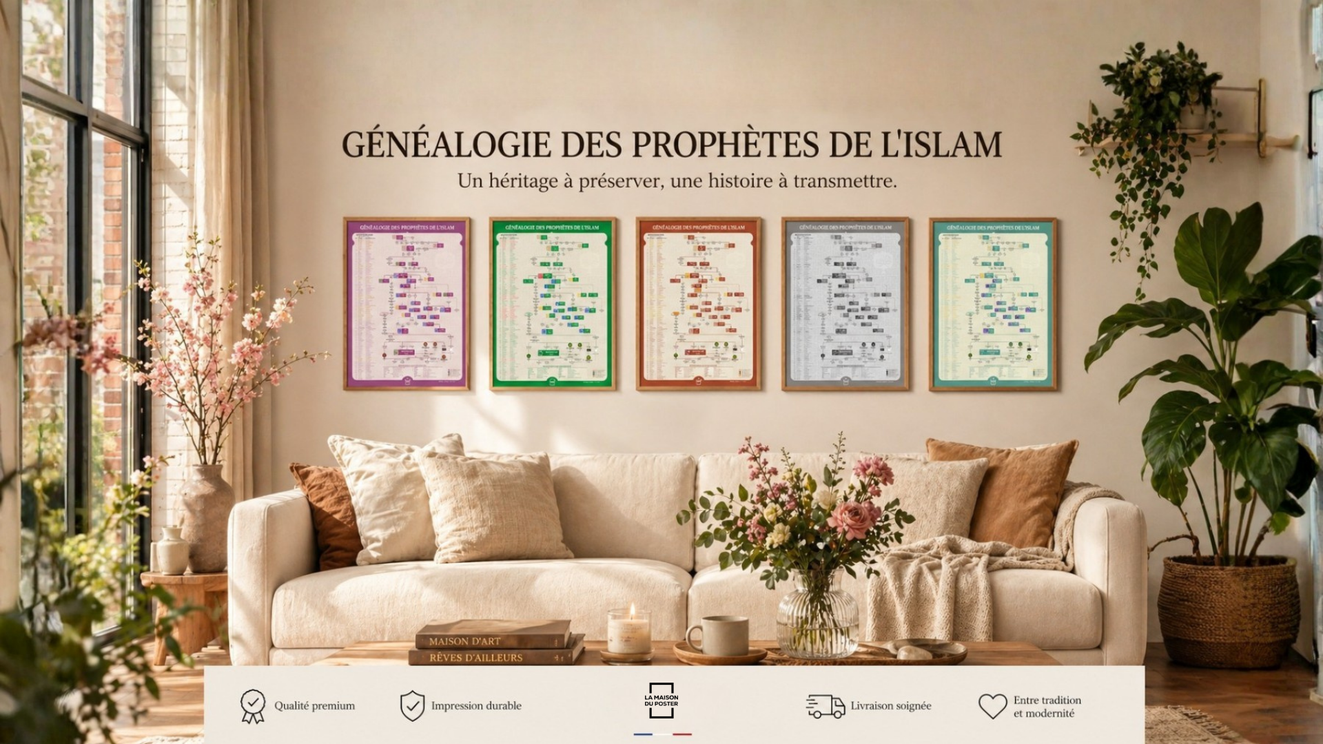 La Maison du Poster - Arbre généalogique prophètes Islam poster : Infographie murale spirituelle et informative, disponible en livraison rapide en France, Suisse, Belgique et Canada.